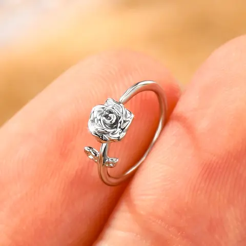 OUFER Women's 20G 316L Stainless Steel Seamless Nose Ring - 8mm Inner Diameter Chic Body Jewelry with 3D Subtle Rose Detail, Comfy All Day Female Daily Wear Piercing Accessory
