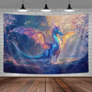 1pc Fantasy Forest Dragon Tapestry, Woven Polyester Wall Hanging, Medieval Animal Print, Indoor Wall Art, with No Battery Required for Bedroom, Living Room, Dorm Decor Size