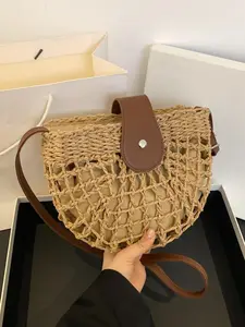 Handmade moon shaped straw bags for women, woven beach essentials for travel and vacation, fashionable women's bags for vacation, perfect beach bags to make your look even more perfect, Crossbody Shoulder Bag