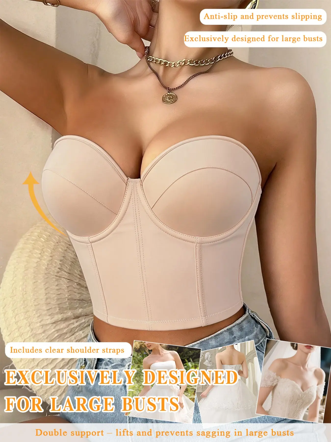 Women's Shaping Fit Elegant Underwear Camisole with Detachable Clear Straps, Medium and Buckle—Perfect for Spring Vacations, Beach Trips, Nights Out, and Girls' Gatherings