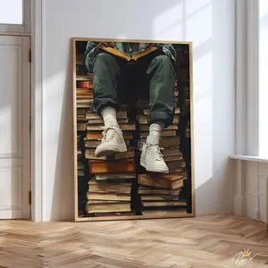 Black Man Reading Poster, Modern Bookish Wall Art, Study Art Print, Urban Sneakerhead Print, Books Art, Trendy Dorm Decor