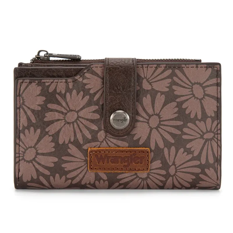 Wrangler RFID Wallet for Women Bifold with Zipper and ID Window Sunflower Print