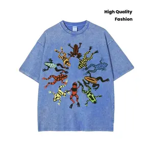 Washed, Dancing Frog Feast Print T-shirt, High-quality Batik Vintage Fashion Brand T-shirt, Unisex T-shirt, Popular Daily Wear T-shirt, Holiday Gift, Perfect Present WWE