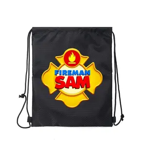Fireman Sam Firefighter Badge Print Drawstring Bag Lightweight Gym Sports Backpack for Daily Use Outdoor Activities Travel Adults Teens Perfect Birthday Christmas New Year Holiday Gift Idea for Firefighter Enthusiasts