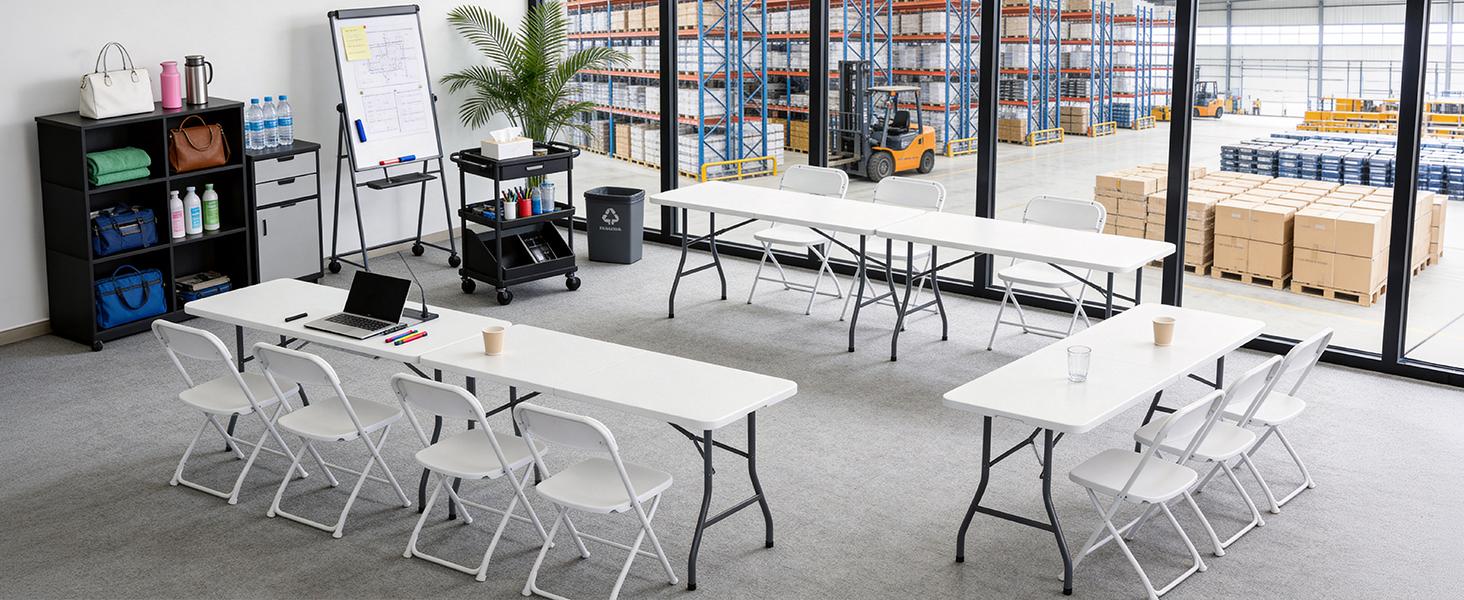 Make Changes  6 Feet Foldable Table with Carrying Handle, Heavy Duty Portable Fold-in-Half Utility Table for Party, Camping, Banquet, Craft, Wedding, Indoor & Outdoor Use