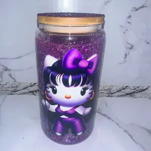 HK x Selena Glass Snowglobe Cup with Purple Glitter - Perfect for Drinks - Drinkware, Bottle