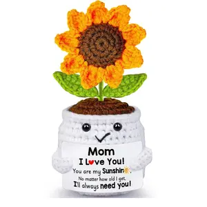 Mothers Day Mom Gifts, Handmade Crochet Sunflower Pot Doll Birthday Gift for Moms Mommy Mother in Law Step Mama, Mother's Day I Love You Sweet Gift for Moms