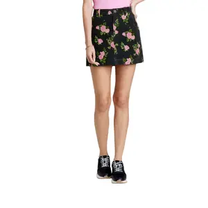 Women's High Rise Cord Mini Skirt Wild Fable Black Floral 10 Fabric Fit