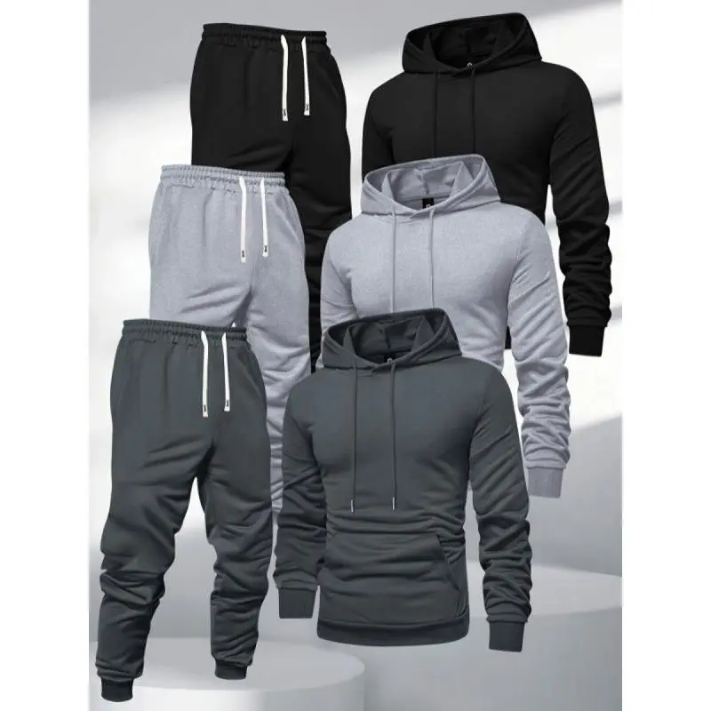 Men's 3-Piece Hooded Sweatshirt & Jogger Sets Pants Raincoat, Polyester Athletic Activewear Tracksuit, Solid Color, Long Sleeve, Slight Stretch Knit Fabric, Casual Sweatsuits, Exercise Clothing, Fitness Sports Outfit