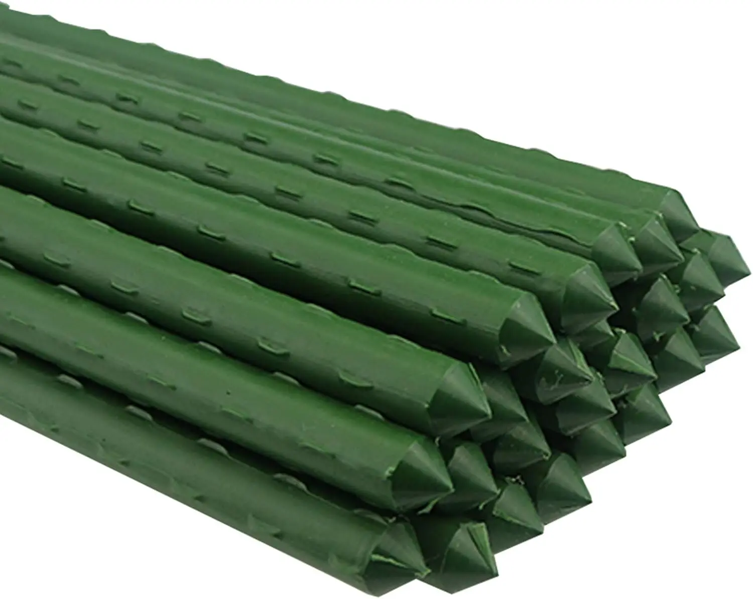 48" Plant Stakes Garden Tomato Sticks Durable Metal & Green Plastic Coated Supports for Potted Plants with Non-Slip Bump Design & Sharp Points for Easy Placement