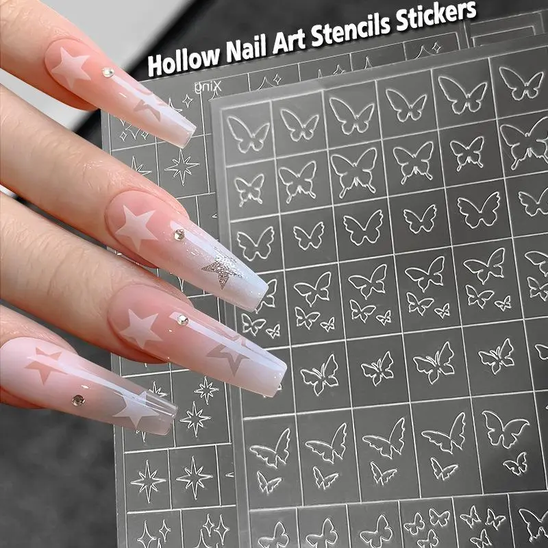 5Pcs Hollow Out Butterfly Nail Art Stencils Stickers Spray Painted Design Love Pattern Template Nail Decals Auxiliary Tools