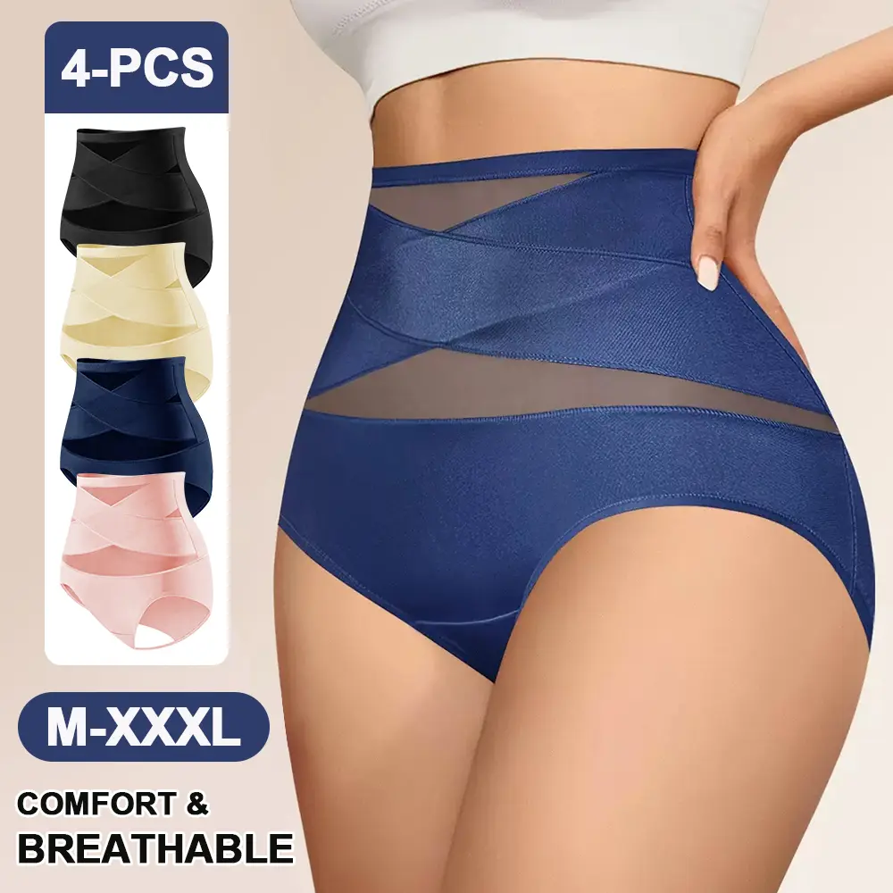 Women's High-Waisted High-Cut Cheeky Knit Shaping Panties, Slimming Tummy Control Butt Lift Briefs, Breathable Seamless Basic Shapewear Underwear for Everyday Wear