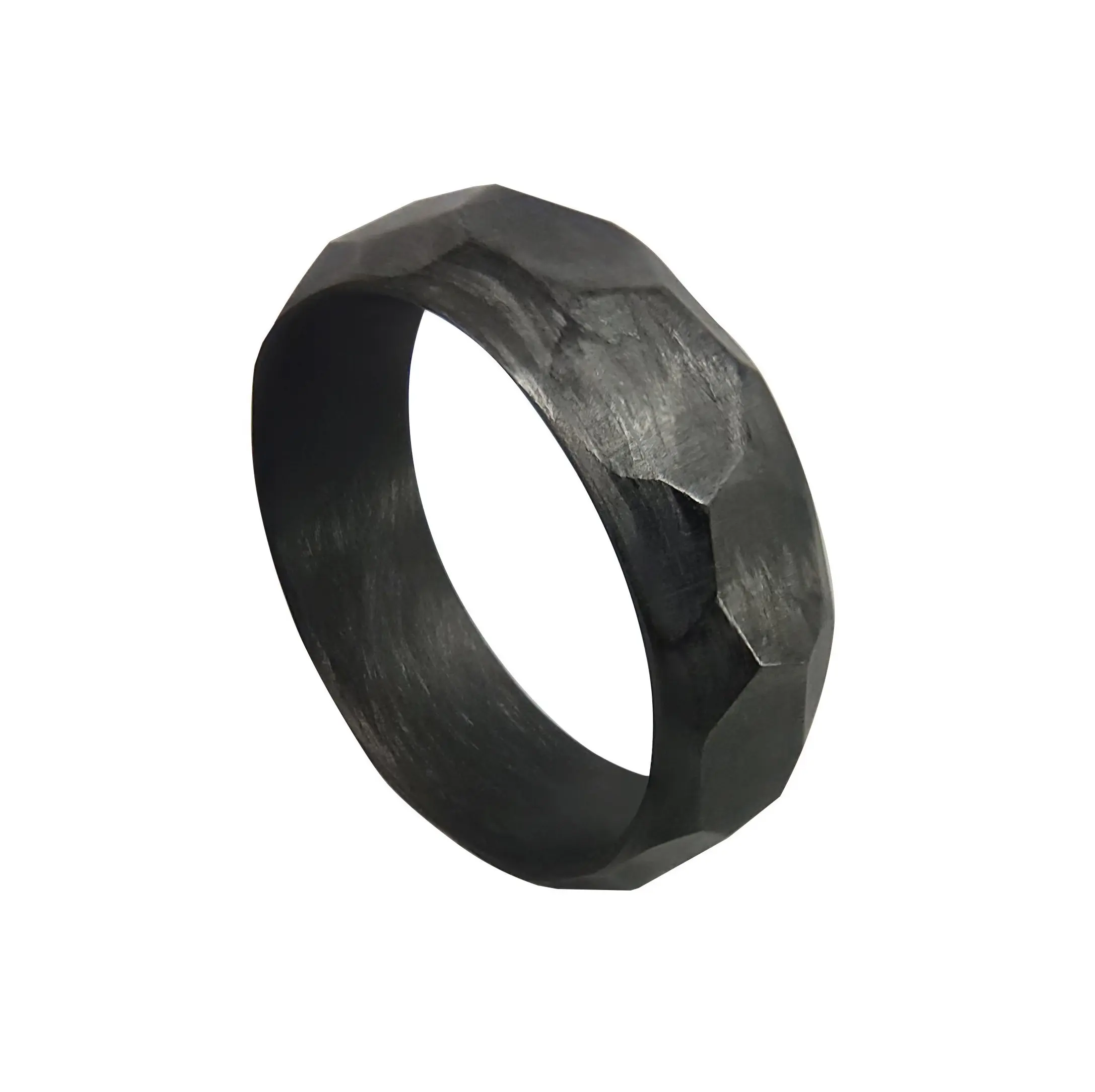 CORE CARBON RINGS - Handmade Ring Band - Men's or Women's Full Carbon Fiber Faceted/Hammered Ring, Matte Finish, Durable, Scratch Resistant, Waterproof, Sizes 4-16, Custom Band Widths