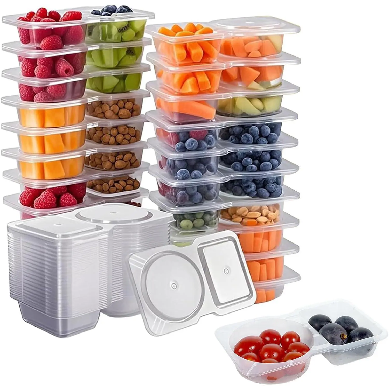 20pcs Reusable 2-Compartment Airtight Food Containers with Lids - Compact Size Slips into School Bags, On-the-Go Kitchen Storage for Packing Lunch for My Kid, Daily Snacking in All Settings