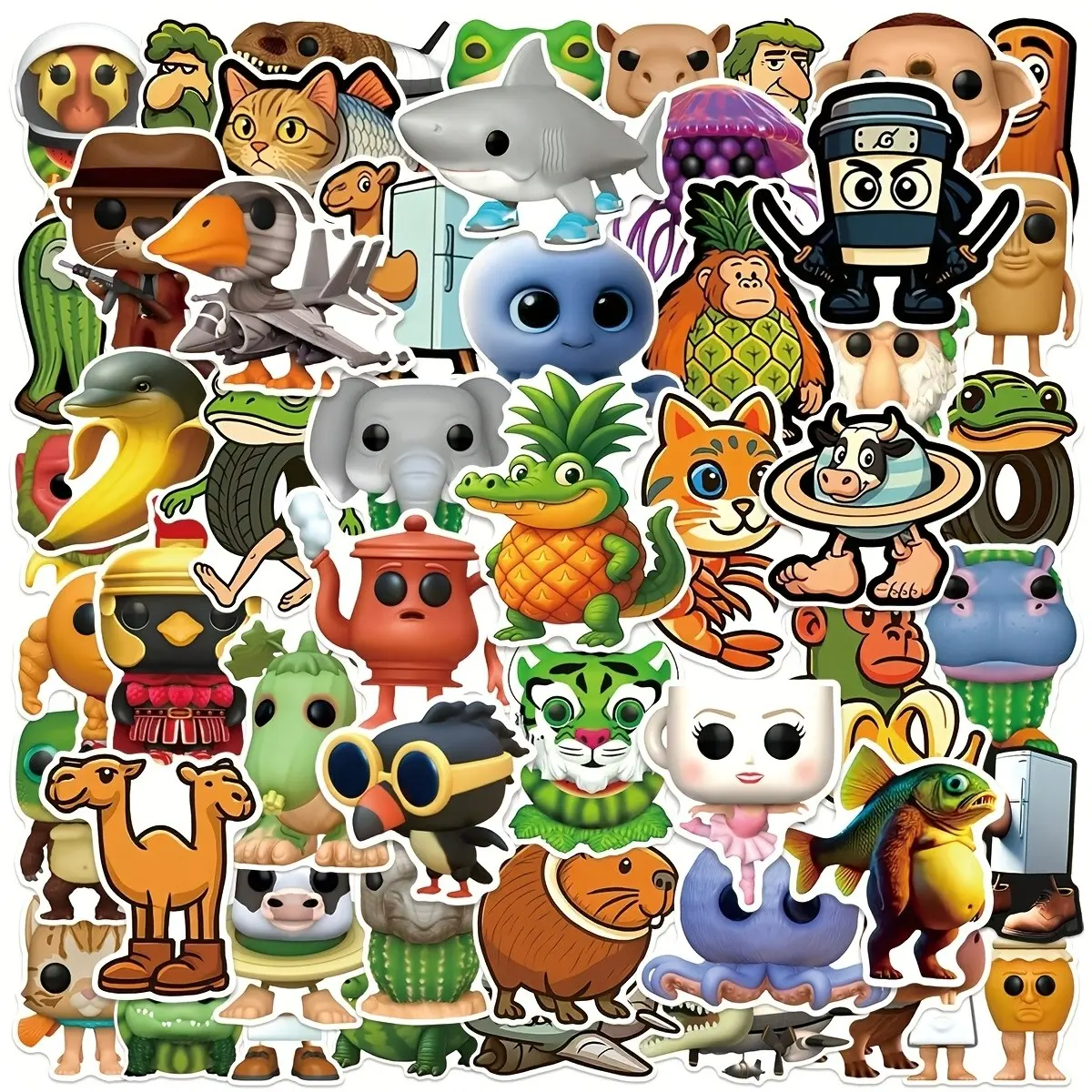 TOOUEE 50 pcs Cute Cartoon The Classic of Mountains and Rivers Theme No Repeated Waterproof Cartoon Stickers Pack - Stickers For Scrapbooking - Cute Holiday Gift -50 Styles Kawaii Durable Party Favors, Christmas Stocking Stuffers, Birthday Decorations