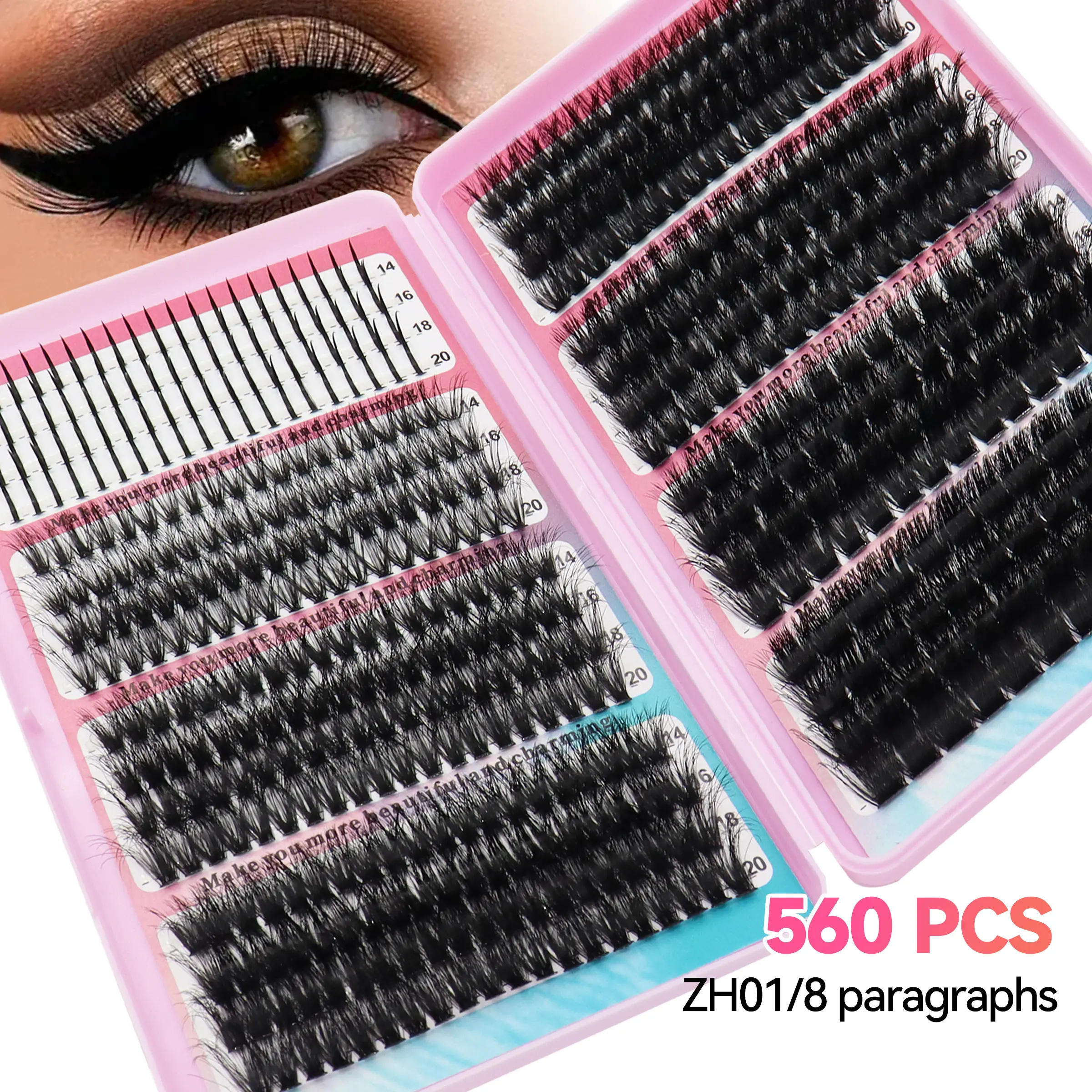 560pcs Cluster Eyelashes Dense Large Capacity Mixed Pack, Reusable Natural Look D Curl 0.07mm Thickness, Easy to Wear Daily Use Party Makeup, Eyelash Extensions