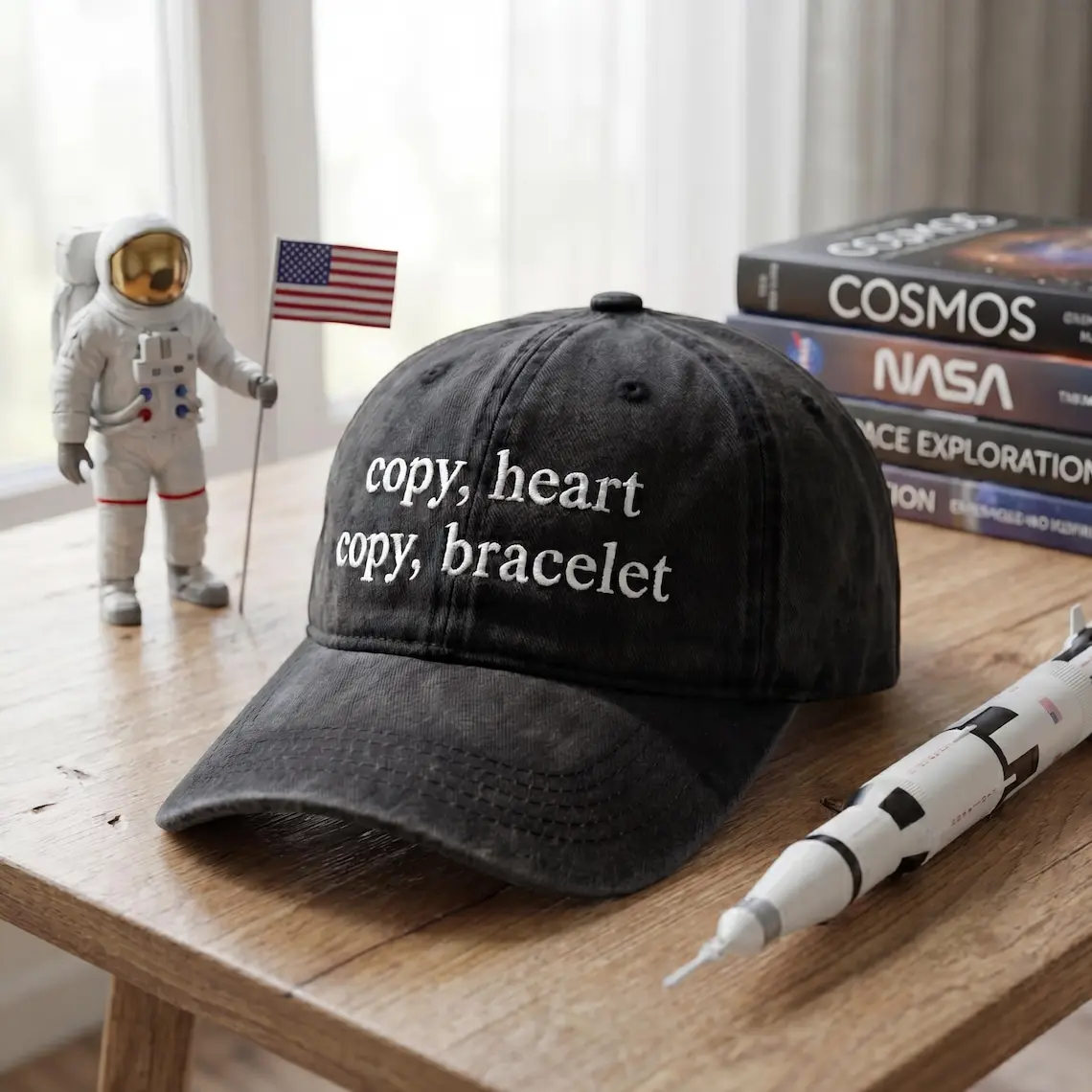 Embroidered Artemis II Copy Heart Copy Bracelet Hat, NASA Lunar Mission Comms Cap, Astronaut Space Gear, Orion Spacecraft Science Geek Gift