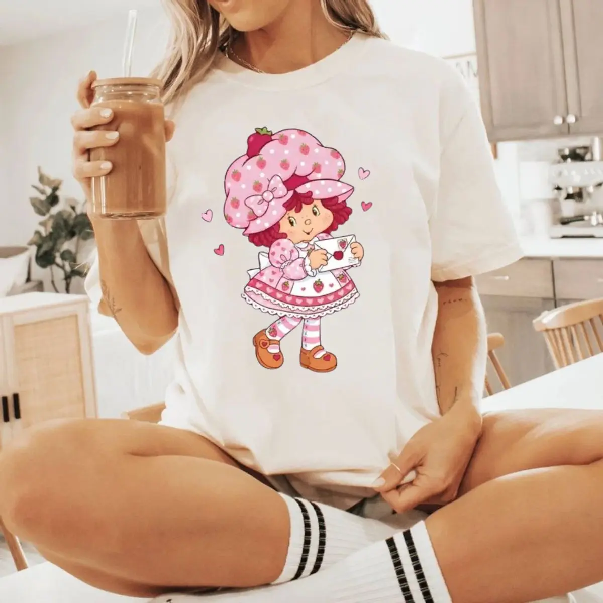 Strawberry Mood Cute Graphic Tshirt Sweatshirt Hoodie, Valentine Outfit Tee, Soft Color Aesthetic Shirt, Strawberry Shortcake, Unisex Sweater Pullover Tee