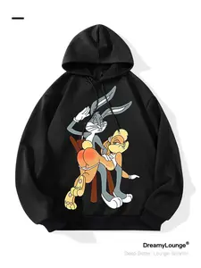 Classic Looney Tunes Bunny & Lola Print Hoodie, Loose Fit Casual Sweatshirt, Breathable for Outdoor Sports, Home Wear