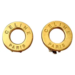 Pre-owned Authentic with COA Celine Paris Gold Round Circular Stud Earrings Clip on womens