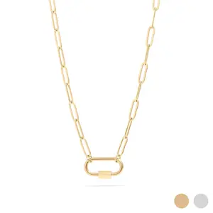16" 18K Gold Paperclip Carabiner Necklace