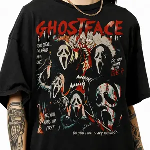 Ghostface Vintage 90s Graphic T-Shirt, Scream Horror Movies Shirt, Ghost Face Classic Retro Tees Gift For Women and Man Unisex T-Shirt Human Menswear Soft, shirt for women