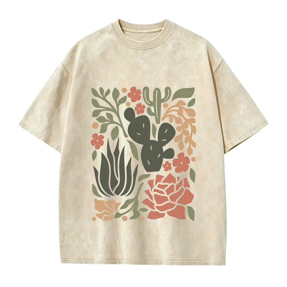Retro Floral Cactus T-Shirt: Botanical Desert Tee