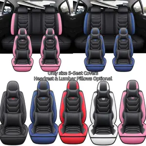 Premium PU Leather Car Seat Covers, Universal Fit for 5 Seats, Includes 2 Headrests & 2 Lumbar Pillows, Waterproof & Scratch-Resistant, Multiple Colors
