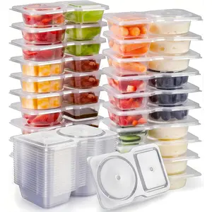 Reusable Snack Containers with Lids: Snack Containers 50Pcs - Snackle Box Container Portion Control - Snack Pack Containers - Double Compartment Snack Containers for On the Go - Travel Essentials