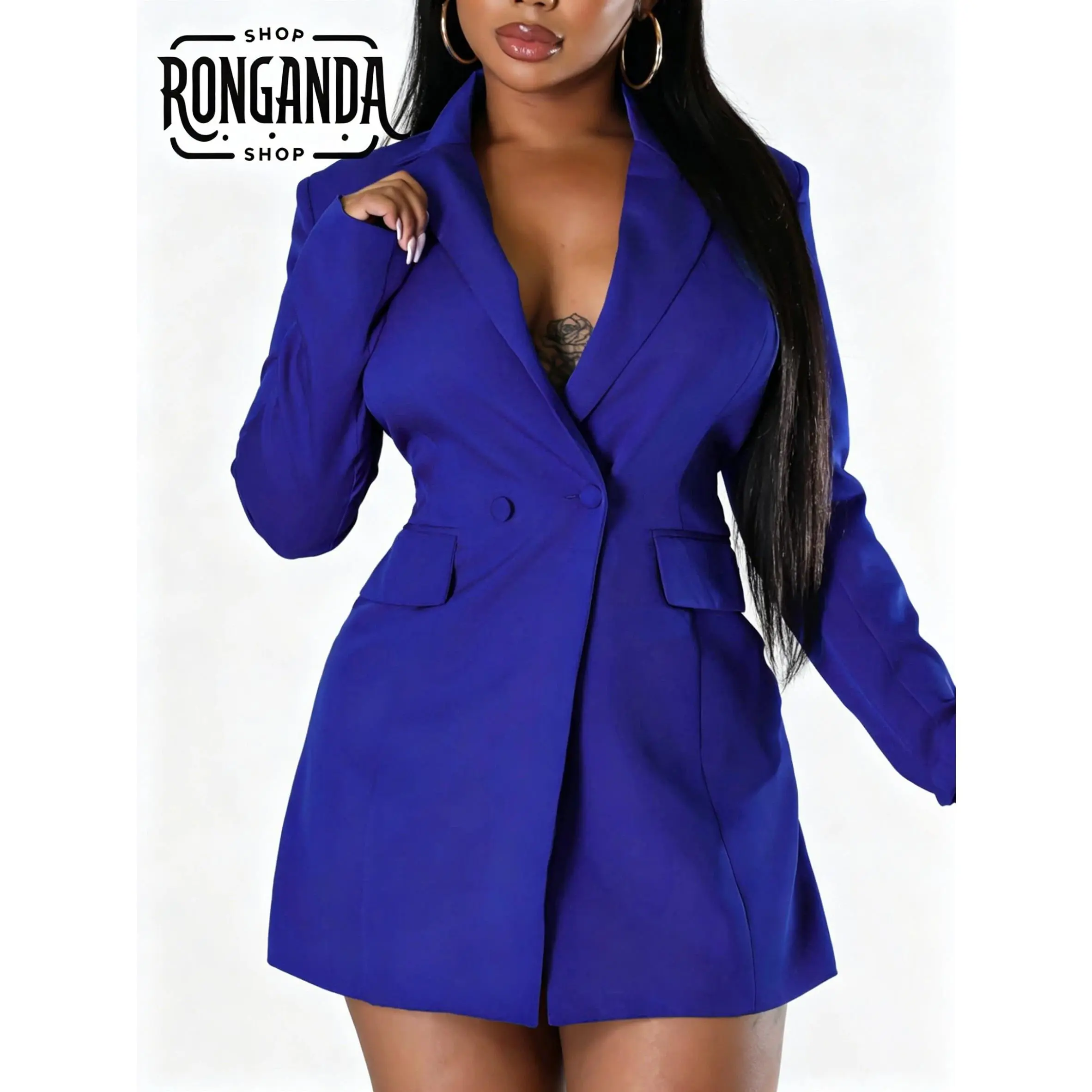 Women's Fitted Double-Breasted Deep V Blazer Romper, Stretchy Patterned Suit, Ideal for Day & Evening Wear
