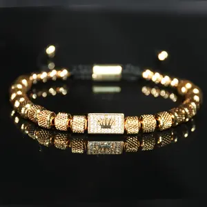 [Adjustable Cubic Zirconia Gift] 1pcs Men's Fashion Royal Gold Crown Bracelet, Thanksgiving/Christmas/Father's Day Jewelry Gift