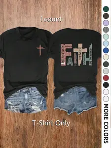 Women's Letter Print Round Neck Tee, Casual Short Sleeve Crew Neck Graphic Tees T-shirt for Summer, Fashion Women's Top for Daily Wear, Go Out Tops, Christian Apparel