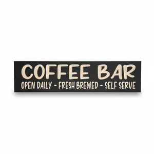 Coffee Bar – Open Daily – Hand-Carved Wood Coffee Station Decor
