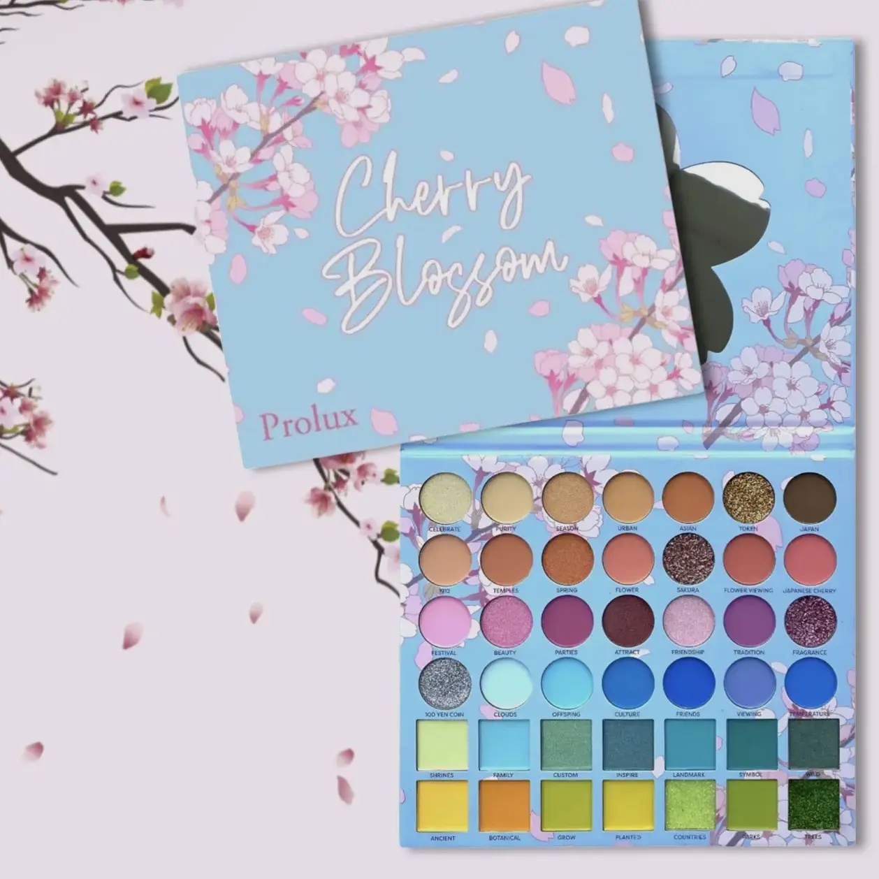 Ruby May Cherry Blossom Eyeshadow Palette - 42-Shade Makeup Palettes with Matte, Shimmer, Glitter Finishes, High Pigment Density, Blendable Buildable Shades, Soft Romantic Long-Lasting Formula for All Skin Types
