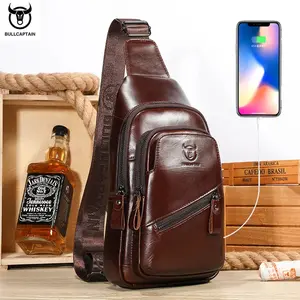 BULLCAPTAIN The Latest Men's Leather Chest Bag Large Capacity Casual Men's Messenger Bag Classic Leather Chest Bag XB 127