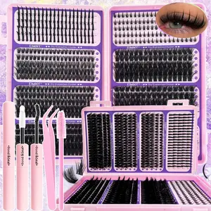 800Pcs Lash Clusters, Includes Spiky and Bottom Lashes, 40D+60D+80D+100D+110D Mixed Style Volume Eyelash Clusters single box/with Glue, Tweezers and Brush, D Curl 3D Individual Wispy Eyelash, Fluffy Manga Eyelashes, Dense Thickened Lash for DIY，Makeup