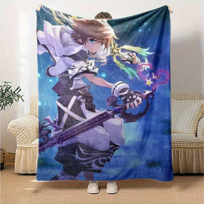 Glam Kingdom Hearts Anime Character Printed Cotton Flannel Blanket - Stain Resistant, Breathable, Soft, Durable, Travel-Friendly, Multi-Size Option (50*40in), Ideal Holiday Gift for Fans, Suitable for Sofa & Bed, Machine Washable
