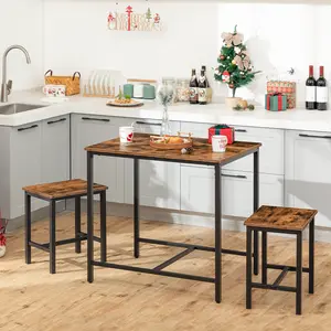 HOOBRO 3-Piece Dining Table Set, Industrial Kitchen Table, Space Saving Dinette for Kitchen, Dining Room, Small Space, Breakfast Nook, Living Room, Party, Rustic Brown and Black #SummerVibes