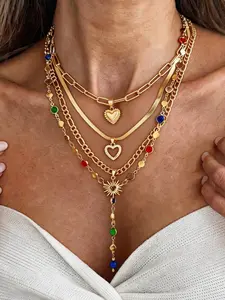 Women's Fashion Vintage Casual Colorful Diamond Chain Necklace Set, Multi-Layer Stacking Jewelry for Evening Parties & Christmas Gifts