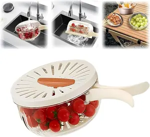 Salad Bowl Strainer,Bustieer Colander Basket with Lid,Folding Handle Berry Basket,Plastic Kitchen Organizer