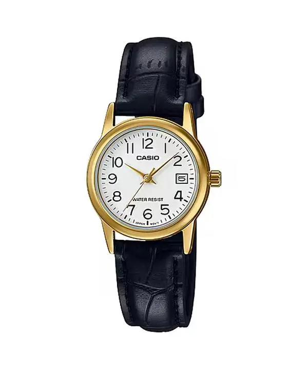 Casio Women’s Gold Watch with White Dial and Black Leather Band - LTP-V002GL-7B2UDF