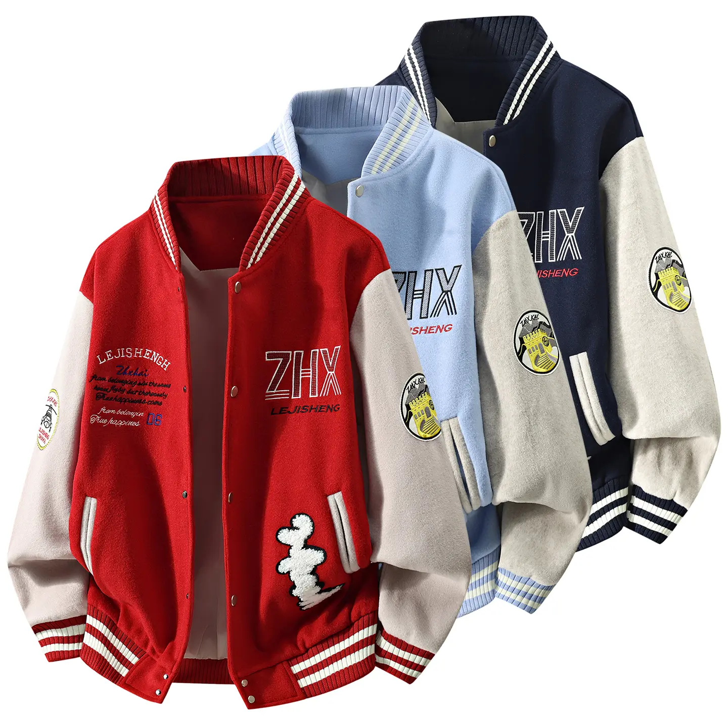 Letter Embroidery Color Block Varsity Jacket Unisex Patch Sleeve Badge Striped Rib Cuff  Loose Retro College Y2K Hip Hop Skater Streetwear Casual Outerwear
