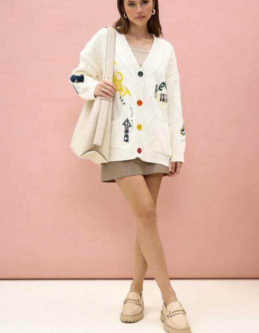 Fashionable Lazy Wind Embroidered Sweater Women's AutumnWinter 2025 New Letter Design Sense Loose Knit Sweater JacketWomen's Chunky Knit Cardigan Casual Knitwear fall sweaters