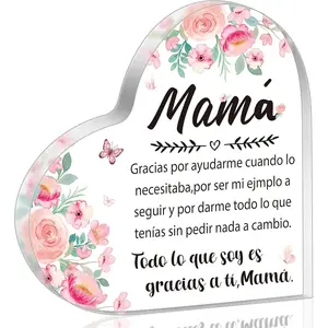 Gifts for Mom - Regalos para Mama Heart Keepsake Paperweight Sign Plaque from Daughter Son for Mother's Day Birthday Christmas Valentines