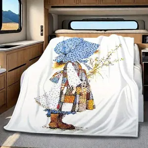 Soft and comfortable Holly Hobbie themed printed plush blanket - suitable for bedroom, bed, sofa naps, warmth, home decoration, holiday gift, birthday gift, Christmas gift celebration