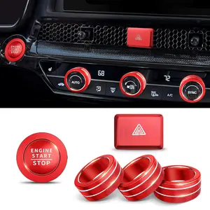 6PCS for 2022-2026 Honda Civic, 2023-2026 CR-V/HR-V/Acura Integra, 2023-2025 Accord and 2025 ADX Accessories - 6-piece Aluminum Knob Decorative Cover Kit for One-Click Start, Air Conditioning and Hazard Alarm Flash (Red)