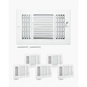 VEVOR 4x 10 Inch Floor Registers, 6 - Pack Floor Vents, HVAC 3 - Direction Iron Vent Grilles for Home/Office Wall Ceiling, Rustproof Anti - Peeling Air Vents Deflector Adjustable with Metal Damper, WhiteVEVOR Super Brand Day
