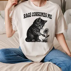 Rage Consumes Me Funny Cat T-shirt, Vintage Graphic Tee, Unisex Cotton Shirt, Meme Shirts, Weirdcore T-shirt, Gift for Her Him
