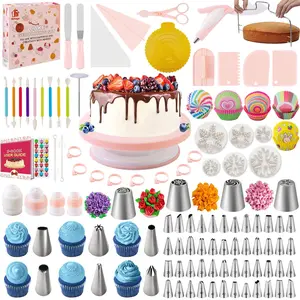 301pcs cake decorating kit piping tips icing nozzles pastry tools baking supplies frosting icing piping bags cake cookie cupcake russian nozzles fondant cutter cake turntable baking tool set