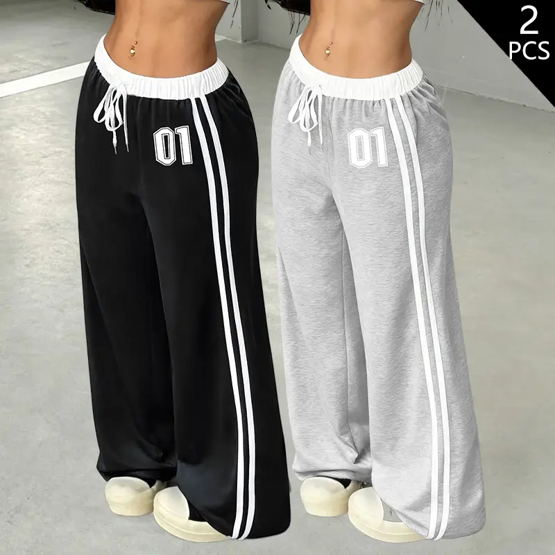 Women’s casual athletic pants with a digital print belt and patchwork design, striped long pants, vintage-style loose sweatpants for everyday wear, street style, etc.